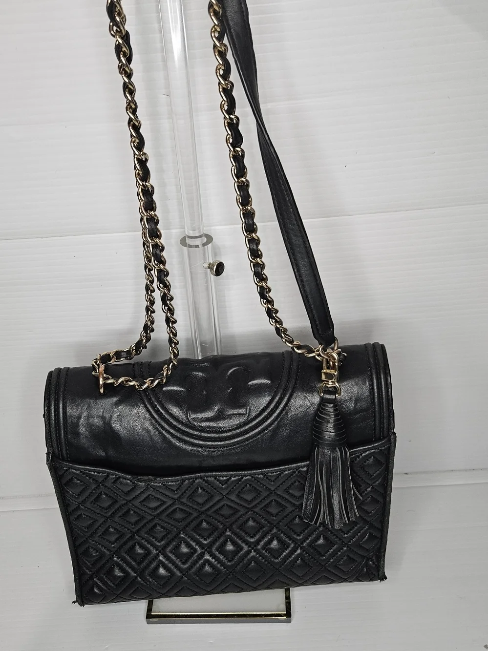 Tory Burch Fleming Black Quilted Leather Chain Shoulder/Crossbody Bag